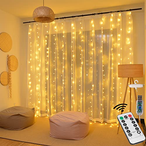 LED Fairy Curtain Lights,Remote Control Wall Flashing Hanging Lights,Bedroom Party Wedding Decoration,Home Decor Lighting,Indoor Outdoor Christmas Halloween (300Led - Warm White) LED Fairy Curtain Lights,Remote Control Wall Flashing Hanging Lights,Bedroom Party Wedding Decoration,Home Decor Lighting,Indoor Outdoor Christmas Halloween (300Led - Warm White)
