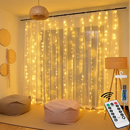 wedding supplies - LED Fairy Curtain Lights,Remote Control Wall Flashing Hanging Lights,Bedroom Party Wedding Decoration,Home Decor Lighting,Indoor Outdoor Christmas Halloween (300Led - Warm White)