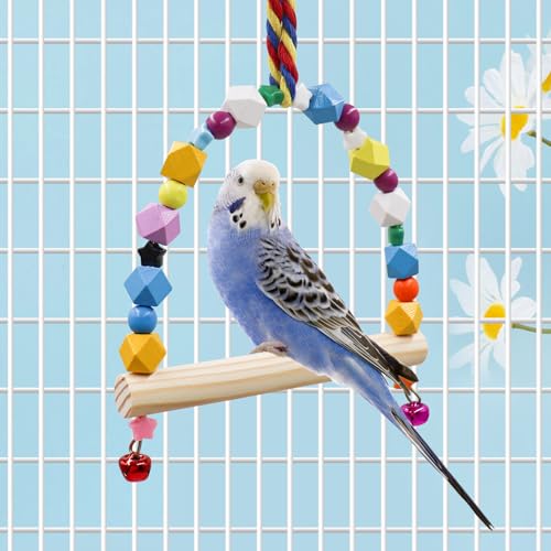 Image of Oooct 2 Pack Bird Swing, Hanging Colorful Wooden Parrot Perch Stand Toy, Bird Cage Accessories, Suitable for Small to Medium Birds Parrots Parakeets Cockatiels Conure Budgies Love Birds