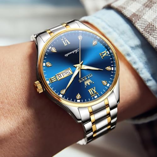 Image of OLEVS Automatic Watches for Men Self Winding Mechanical Wristwatch Luxury Business Dress Stainless Steel Luminous Waterproof Calendar Mens Watch