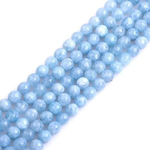 JOE FOREMAN Cuentas de piedra natural redondas de jade de color aguamarina facetadas de 0.236in para hacer joyas, hebra de cuentas de 15 pulgadas,