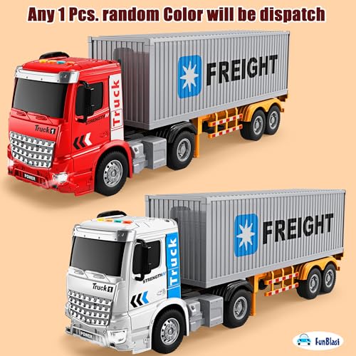 Image of FunBlast Container Truck Toy for Kids - Large Transport Lorry with Light & Sound, Realistic Design Smoother & Speedier Friction Powered Vehicle Toy for 3+ Boys, Girls (Random Color)