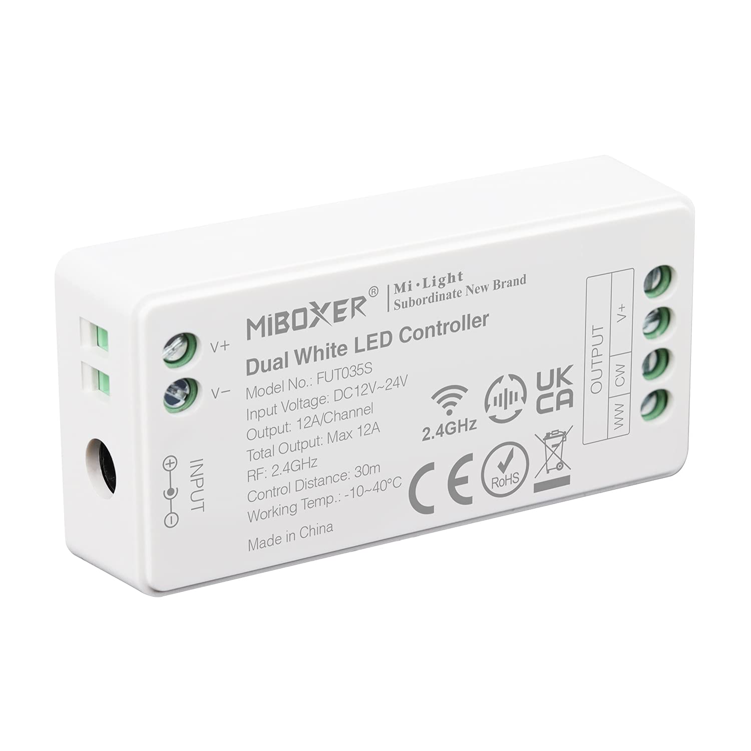 LIGHTEU®, Milight Miboxer 2,4GHz Temperatura barwowa podwójny biały kontroler taśmy LED Wyjście DC12V/24V Max. 12A, wysoka/niska częstotliwość PWM FUT035S