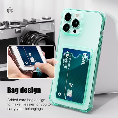 Image of AKABEILA Case for iPhone 15 Pro Green Cute Phone Case Soft TPU Wallet Case Slim Bag Cover Shockproof with Card Slot Holder