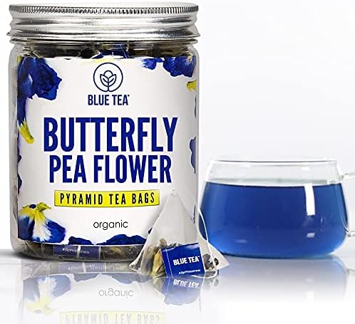 BLUE TEA - Butterfly Pea Flower - 30 Pyramid Tea Bags | For Food, Iced Tea, Cooler, Cocktails, Mocktails | Caffeine Free Herbal Tea l Gluten Free, NON-GMO