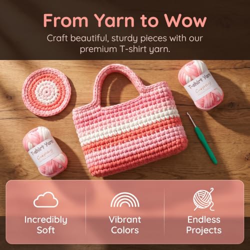 Image of Coopay 6 Pack T-Shirt Yarn for Crocheting, Elastic Fabric Yarn (Sakura)