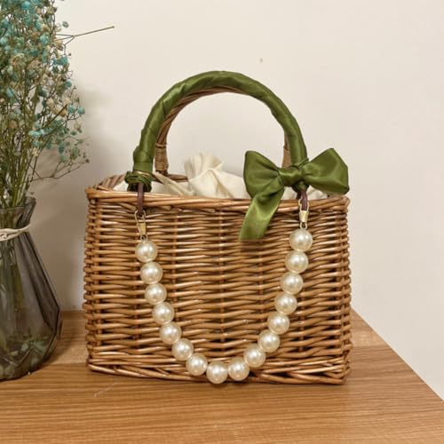 Sac de plage en paille grand format avec chaîne perles pour promenade - 2