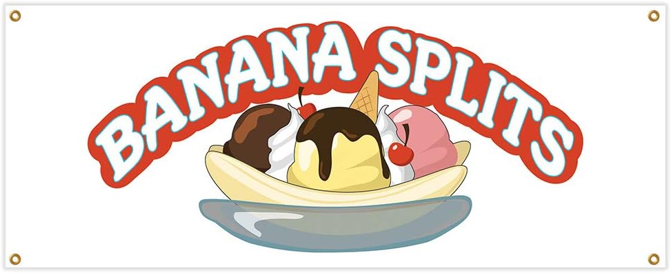 Banana Splits Banner 18" X 48" Heavy Duty 13 Oz Vinyl Banners with Grommets Single Sided