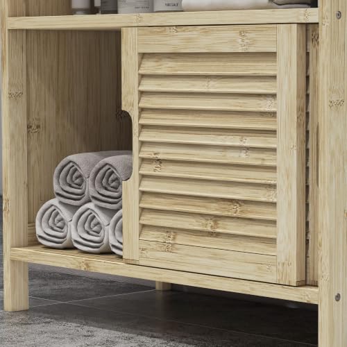 Miniatura 8 de Homcom Mueble Bajo Lavabo De Bambú, Armario Debajo De Lavabo Con Puertas Correderas De Lamas, Compartimento Abierto, Estilo Moderno, 60x30x60 Cm, Natural