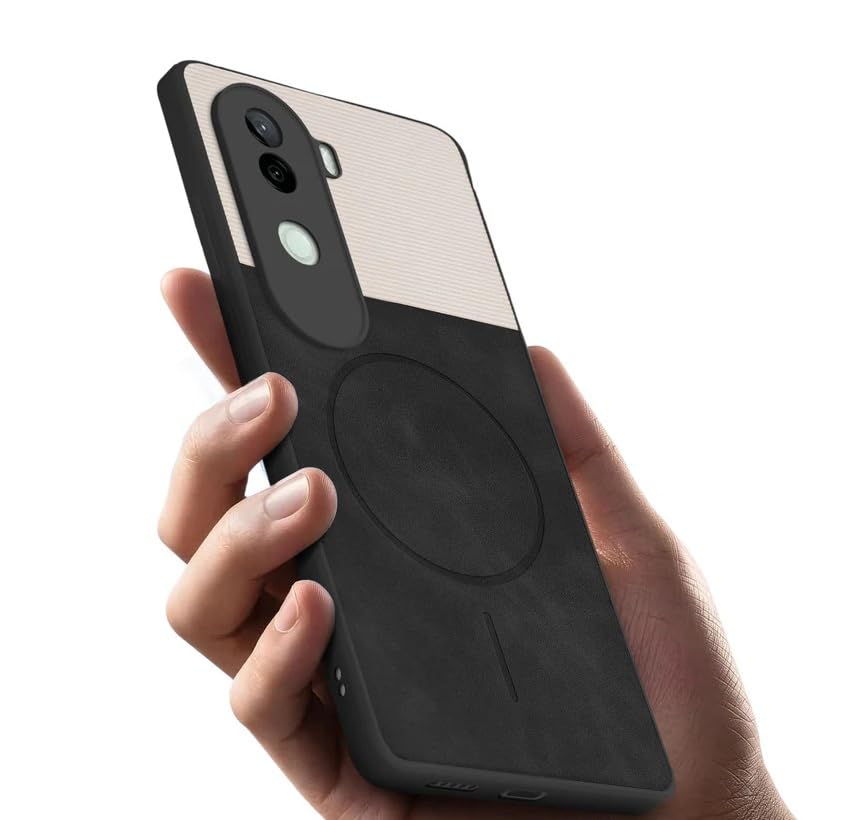 Image of Bintage CASE Dual-Leather Mac Safe Design Phone Case| Soft Touch Finish | Full Camera Protectection Back Cover Compatible for iQOO I2403 /iQOO Z9s 5G - White & Black