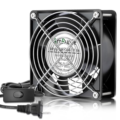 AmRunJe 120mm x 38mm 110V 120V AC Axial Muffin Fan Dual Ball Bearing Box Fan for Doorway, Room to Room, Computer, Chicken Coop, Crawl Space Cooling Ventilation Exhaust Projects