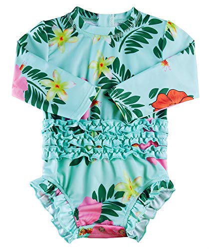 Baby Girls Swimsuit 3-6 Months Floral One-Piece Swimwear Long Sleeve Toddler Rash Guard Shirts UPF 50+ Sun Protection Bathing Suit with Zipper