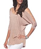 Women's Off Shoulder Shirt Half Sleeve Tunic Top Casual Blouse,Tan,L