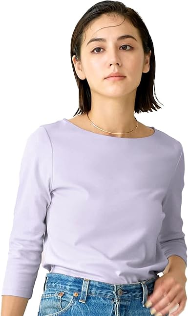 Amazon | [ドゥクラッセ] ボートネック／7分袖 Tシャツ(58cm丈) (18026