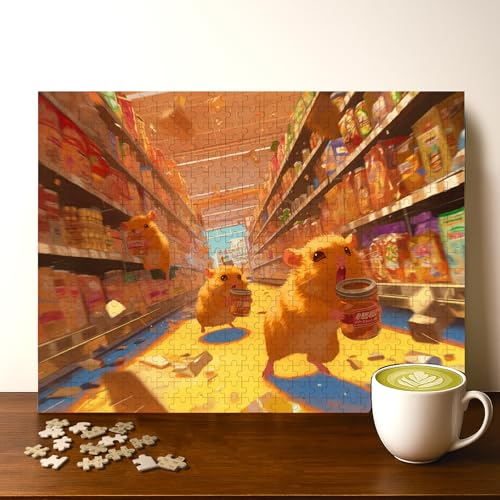 Hamster RIOT Animal Jigsaw Puzzle - 500 Pieces Wooden Puzzle for Adults, Wall Art Gift, Finished Size: 20 x 15 Inch