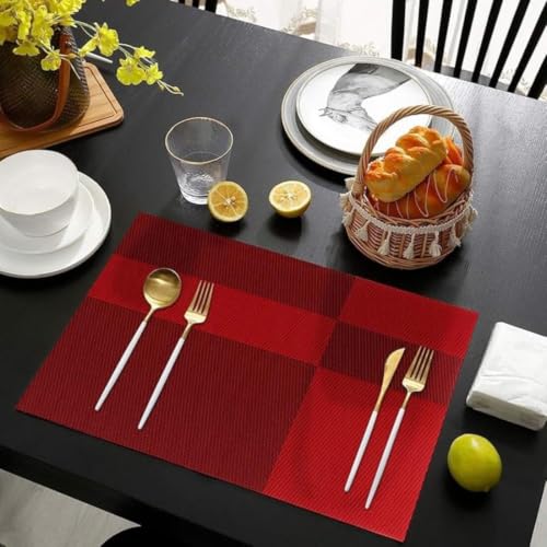 Image of Potency Table Mats Set of 4, Woven Placemate for Dining Table, Heat-Resistant Placemats Stain Resistant Anti-Skid Washable PVC Table Mats, Vinyl Placemats for Dining Kitchen Restaurant Table (L-Red)