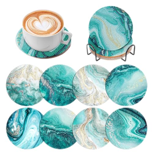 8 Pcs Marble Ocean Shaped Diamond Painting Kits | Diamond Painting Kits with Holder | Diamond Art Coasters for Beginners Adults - Perfect Art Craft Supplies Gift!… (Marble Ocean)