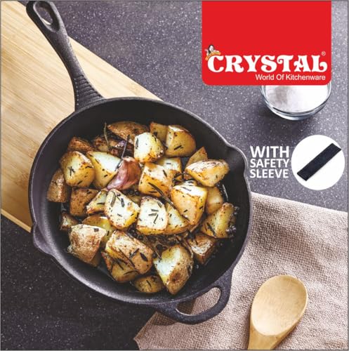 Image of Crystal Pre-Seasoned Cast Iron Skillet /Fry Pan 250 Mm | Free Handle Cover | 100% Toxin Free | Naturally Non Stick | Long Lasting | Induction & Gas Stove Compatible