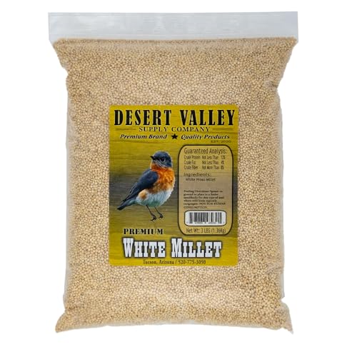 Desert Valley White Millet Seed, All Natural, Non-GMO Premium Wild Bird Food for Cardinals, Finch, Song Birds, Buntings and More (3 Pounds)