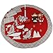 WEWILL 36 Double Layers Thick Christmas Tree Skirt Red Felt with Classic White Trim Border Embroidered Santa Claus Snowflake Xmas Tree Skirt Holiday Decorations
