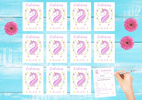 Edition Seidel Set van 12 uitnodigingskaarten uitnodigingen kinderverjaardag party meisje met schattige eenhoorn in roze… - Image 3