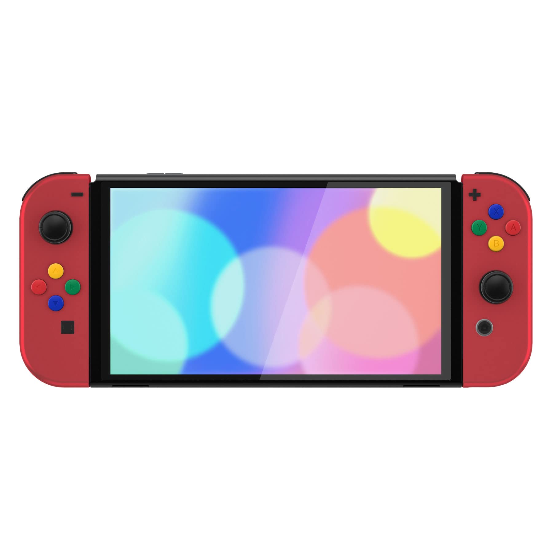 eXtremeRate Cover Pulsanti Tasti Ricambio per Nintendo Switch OLED Console Joycon,Custodia Posteriore Controller Scocca&Supporto Kickstand Metallo per Nintendo Switch OLED-Rosso Vampiro