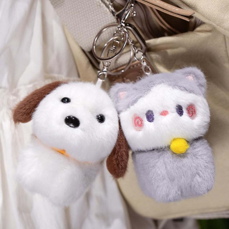 Plush Kitty Keychain for Purse Cute Puppy Keychains Stuffed Keychain Charm Cute Plush Keychains Faux Fur Bag Pendant4