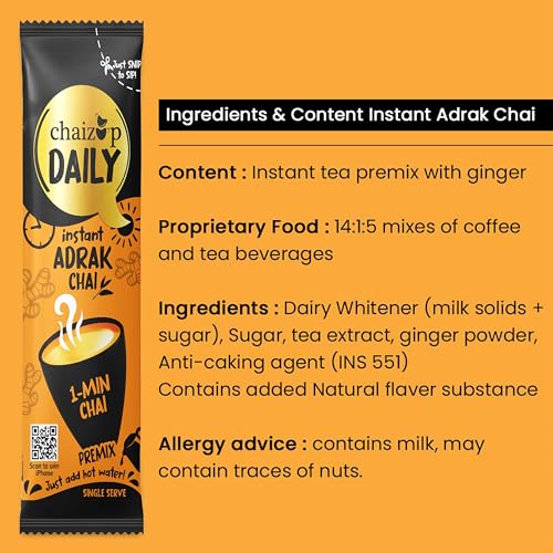Image of Chaizup Daily 1 Min Instant Adrak Chai Premix - 30 Sachets | Adrak Flavours | 30 Servings | 420g