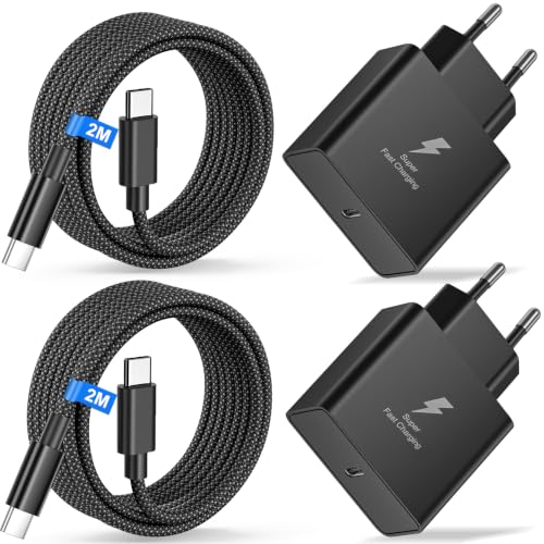 45W [Pack de 2] Cargador USB C Carga Rapida para Samsung Galaxy S26 S25 Ultra/S24/S23+/S23/S22/S21/S20/Note20/A73/A53, Flip5, Fold4, Cargador Carga Rapida con 2M Nylon Cable USB C Carga rapida
