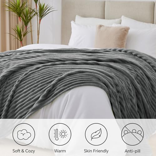 Image of BEDELITE Ribbe Blankets Queen Size for Bed, Crey, 90 inchx90 inch