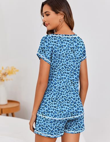 Image of Ekouaer Womens Pajama Sets 2 Piece Soft Short Sleeve Top and Shorts Sleepwear Round Neck Pjs Lounge Set with Pockets