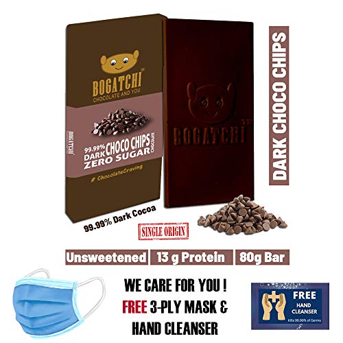 Image of BOGATCHI 99% Dark Chocolate| Dark CHOCOCHIPS| Real Cocoa Intense Dark Chocolate, 80 gm