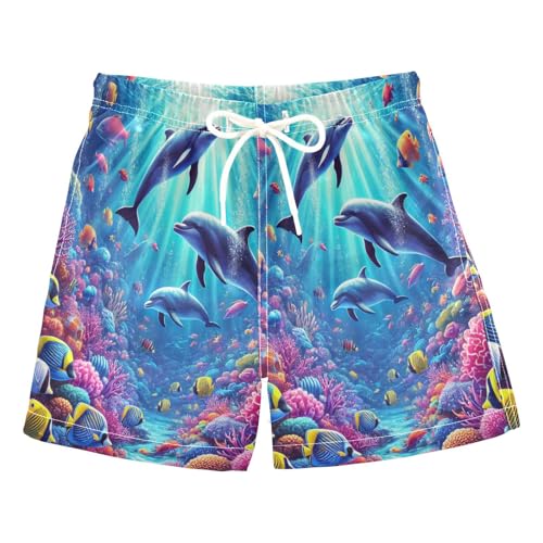 Marine Life Coral Dolphins Boys Swim Trunks Quick Dry Toddler Swimsuit Boy Board Shorts Bathing Suits Swimwear 4T - Main Image