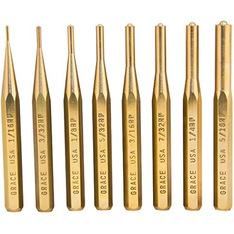 Grace USA BRP-8 - Gun Care Brass Roll Pin Punch Set - BRP8 - Gunsmithing - Brass Roll Pin Punches - 8 piece - Gunsmith Tools & Accessories, Gold Cover