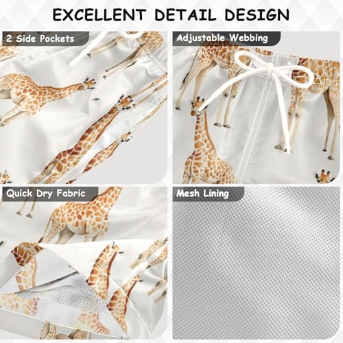 Pigsaly Boys' Swim Board Shorts Watercolor Cute Giraffes Boy's Swim Trunks Kids Swimwear S Multicolor3