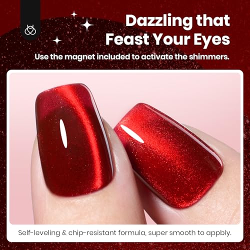 Image of beetles Gel Polish Ruby Red Cat Eye Gel Nail Polish - 15ML Glitter Gel Polish Magnetic Shimmer Effect Soak Off UV French Nail Art Design Salon DIY Manicure Gifts for Women