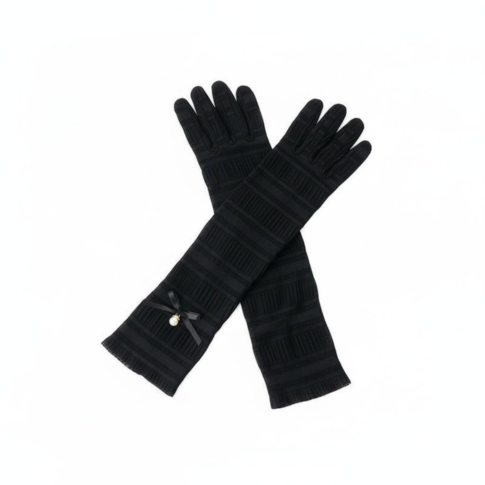 Breathable Bowknot Pearl Arm Sleeves High Elasticity Protection Arm Sleeves Lightweight Driving Sun Gloves Skin-Friendly For Women, Drivers, Athletes, Outdoor Activities, Travel, Sports, Black, Pearl|-image-42