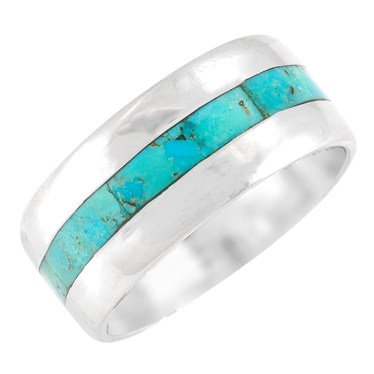 Turquoise Band Ring Sterling Silver 925 Genuine Gemstones