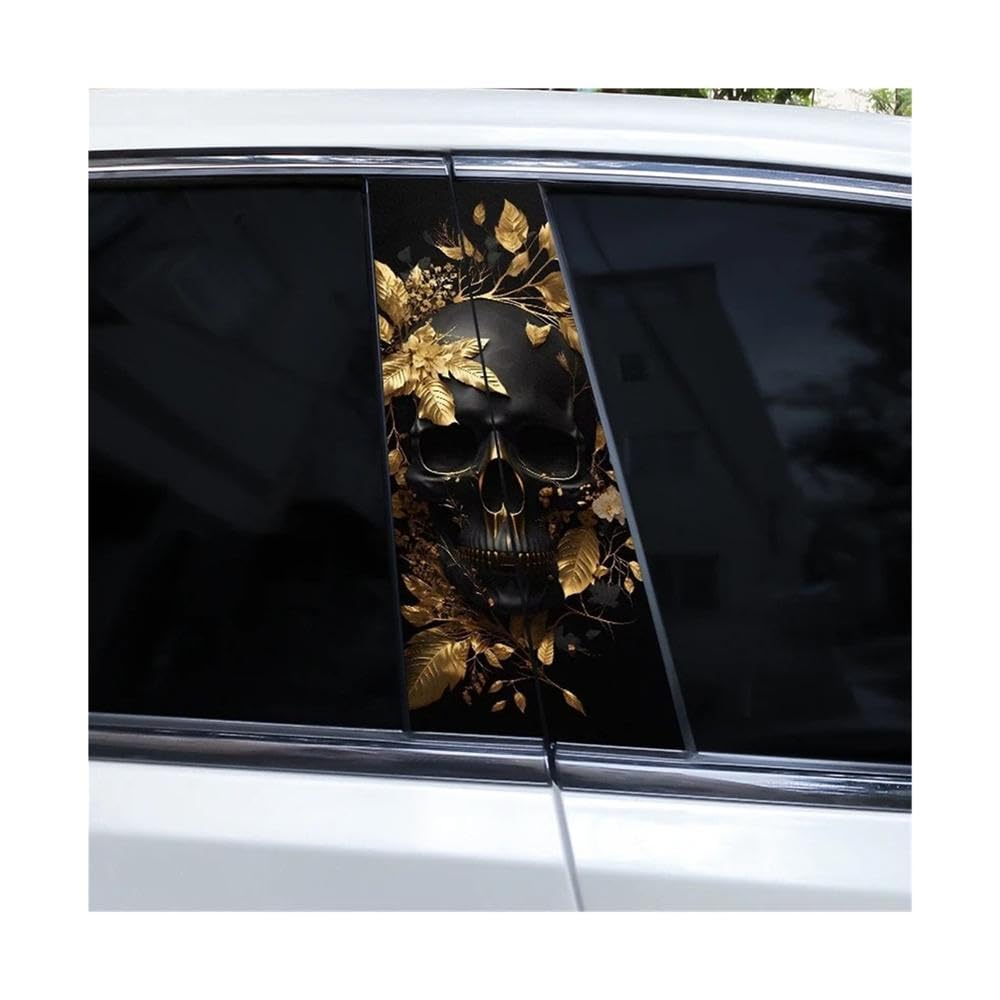 Bertdcx K 2Pcs Metal Skull Rose Car B-Pillar Waterproof Decal Diy Sticker Car Exterior Accessories Auto Parts(K)
