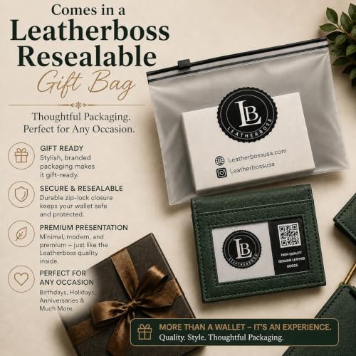 Image of LB LEATHERBOSS Slim Thin Leather Credit Card Triple ID Window Mini Wallet Bifold Driver License Safe (Green)