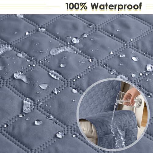 Image of TAOCOCO Recliner Covers,2 Seater Recliner Slipcovers,Waterproof Recliner Sofa Protector,Armchair Covers with Pockets,Non Slip Reclining Sofa Covers,Arm Chair Covers for Pets /Dogs /Kids(Bluish Grey)