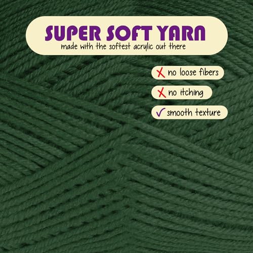 Image of Acrylic Yarn for Crocheting & Knitting - Soft Crochet Yarn for Crocheting, 3 Pack of 370 Yards, Perfect for Crafts & Amigurumi, Medium Worsted Weight 4, Hunter Green