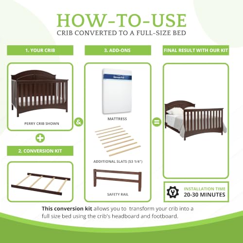Image of Full-Size Conversion Kit Bed Rails Compatible with Delta Children Convertible Cribs - Solid Wood Rail #0050 - Toddler and Adult Bed Rail for Full-Size Beds - Baby Furniture (Walnut Espresso - 1324)