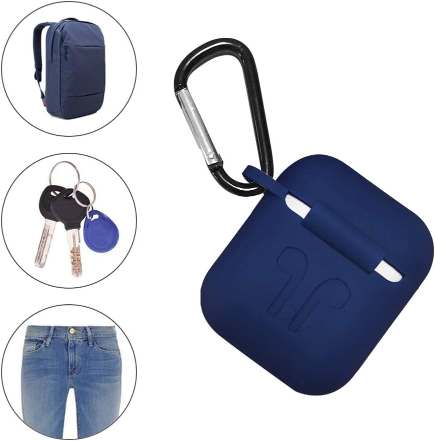 Talent Airpods Case with Keychain Anti-Lost Strap - Waterproof Silicone Cover Airpods Accessories for Apple Airpods 1, Airpods 2 (Navy Blue)