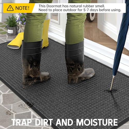 HOMEK Sturdy Front Door Mat Outside Entrance, 6' x 4' All-Season All-Weather Doormat Waterproof, Stain and Fade Resistant, Natural Rubber Indoor Outdoor Welcome Door Mat Trap Dirt by HOMEK - Image 3