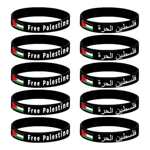 Cupimatch Palestine Flag Bracelet Set: 10 Pack Adjustable Silicone Rubber Wristbands with Infinite Symbol and Palestine Letters for Mothers Day