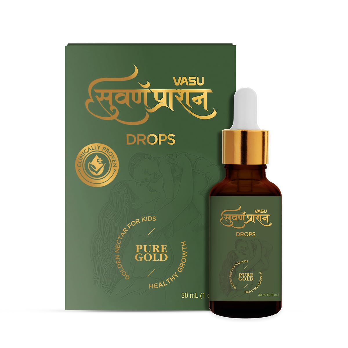 VASU Swarnaprashan Drop For Kids - Natural Formulated With Pure 24Ct Gold | Healthy Growth | Golden Nectar | Improves Strength & Immunity Booster For Kids (0-16 Years) - 30Ml