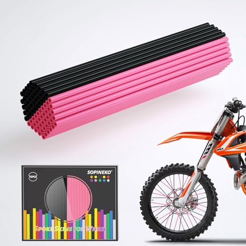 Image of 72Pcs Spoke Skins Covers Spoke Wraps Wheel Decoration for Motorcycle Bicycle Dirt Bike Wheelchair(Black & Pink)