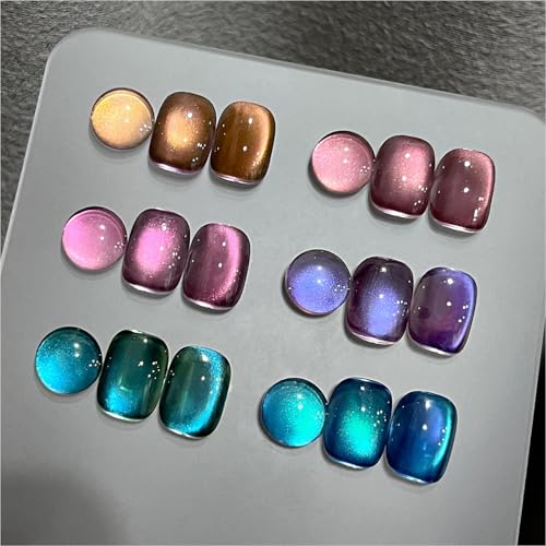 Image of THR3E STROKES Cat Eye Gel Nail Polish Set for Pink Brown Glitter Holographic Cat Eye, Salon Gel Manicure and Nail Art DIY at Home, Bright Moonlight (NEBULA)