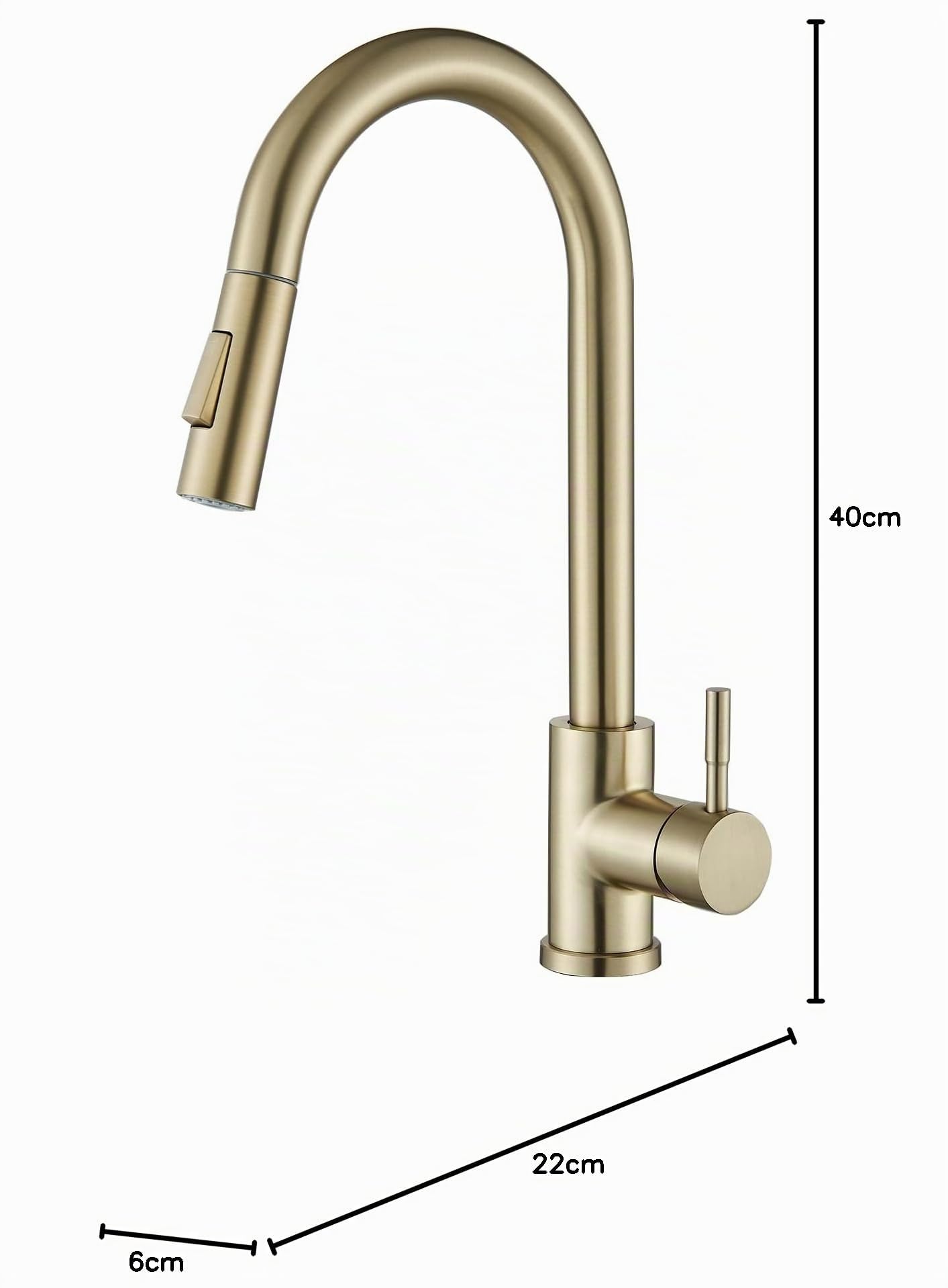 Robinet de Cuisine avec Douchette Extractible, Mitigeur 360° en Acier Inoxydable, Or Brossé, TVTIUO 2 Modes